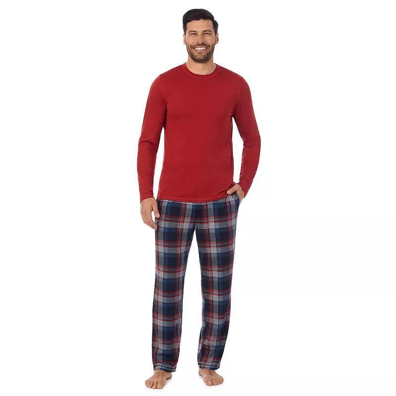 Mens Cuddl Duds Classic Long Sleeve Pajama Top & Pajama Pants Set Dark Blue Plaid Product Image