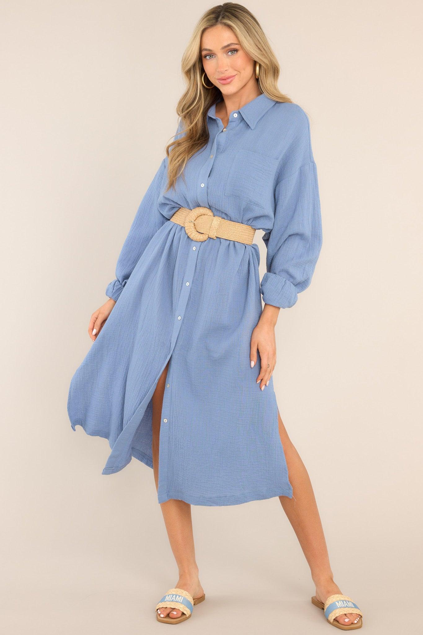 Aura Somewhere Up Above Blissful Blue Midi Dress Product Image