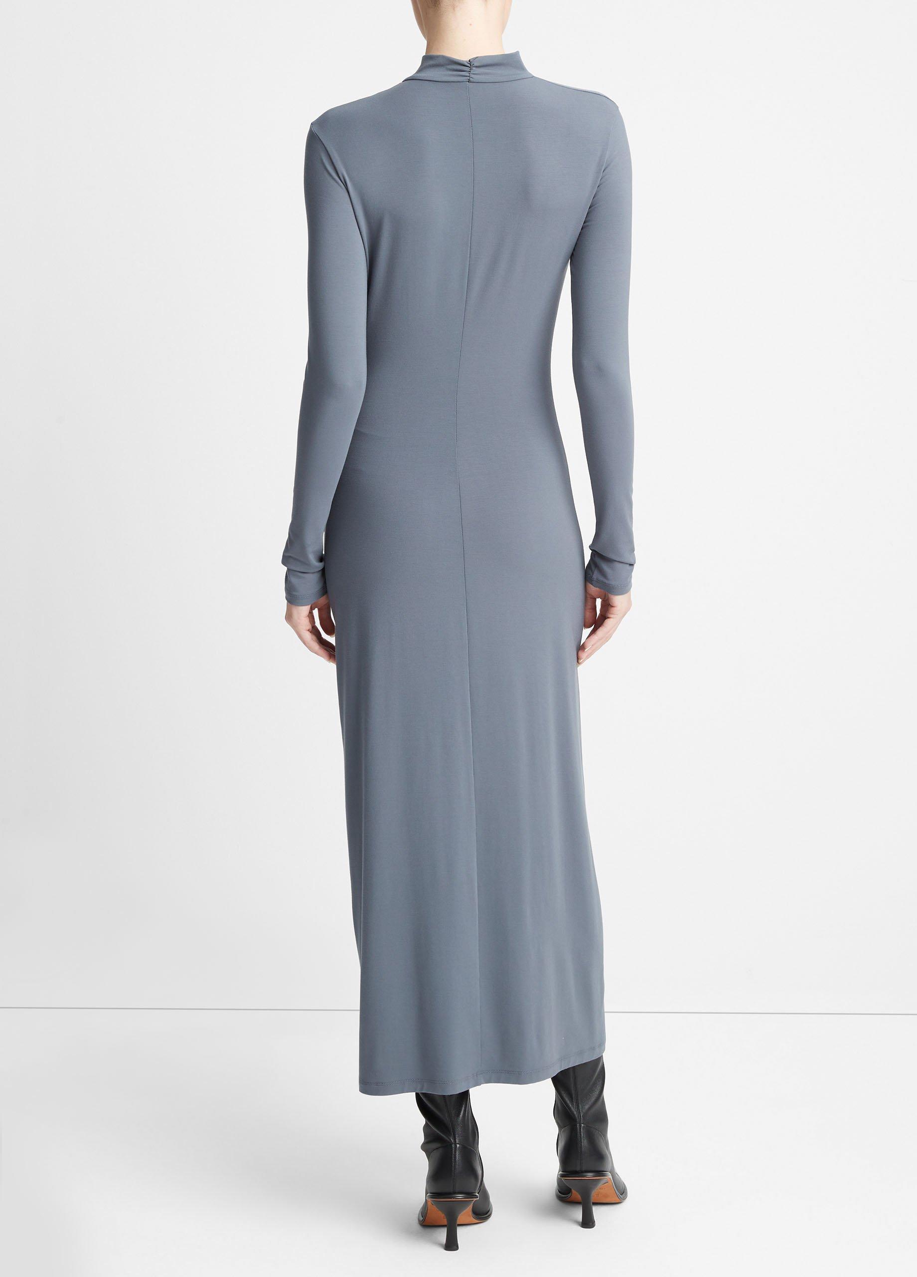 Ruched Long-Sleeve Turtleneck Dress Product Image