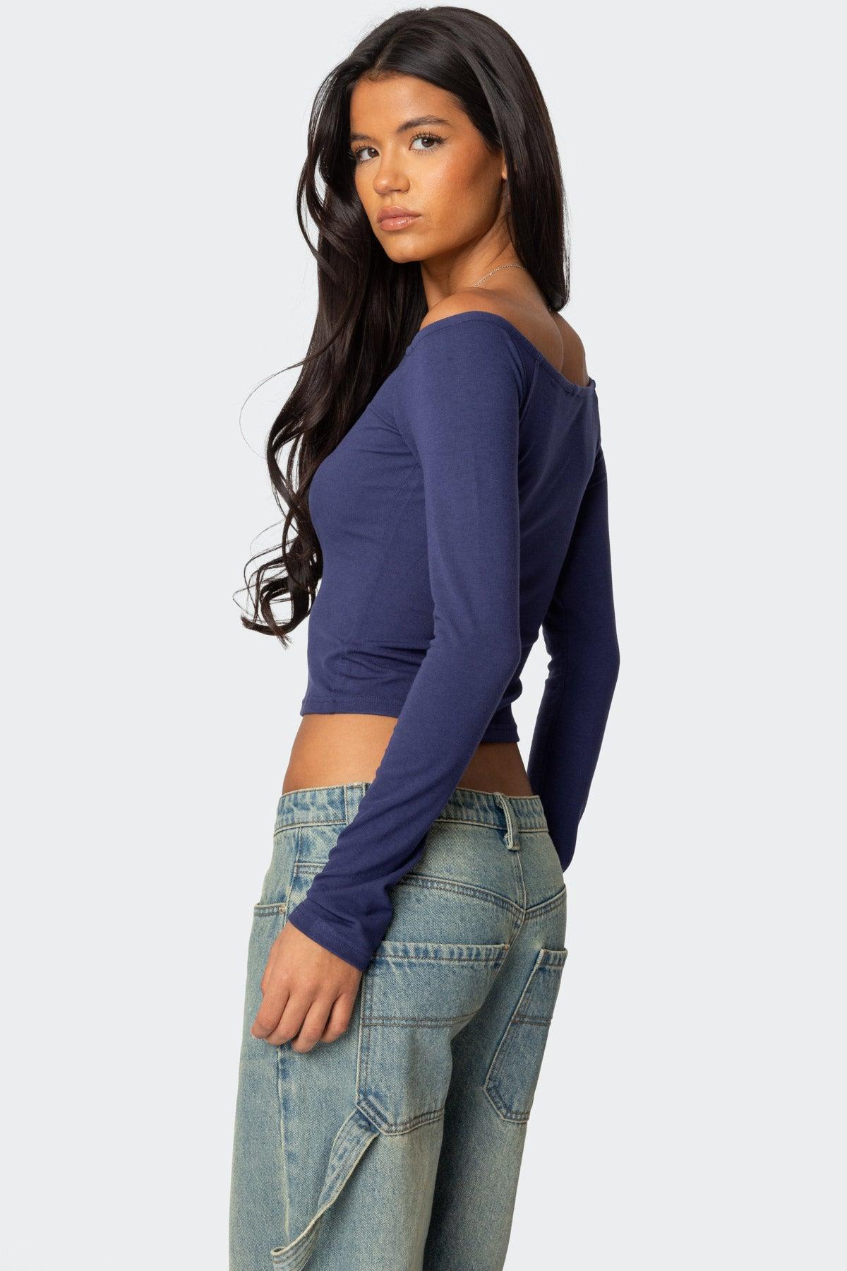 Off Shoulder Button Up Top Product Image