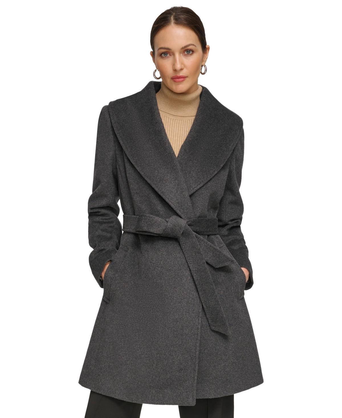 Dkny Womens Shawl-Collar Wool Blend Wrap Coat Product Image