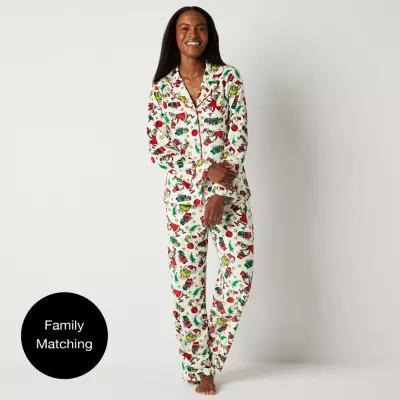 Womens Dr. Seuss Grinch Velour V-Neck Long Sleeve 2-pc. Matching Family Pant Pajama Set Product Image