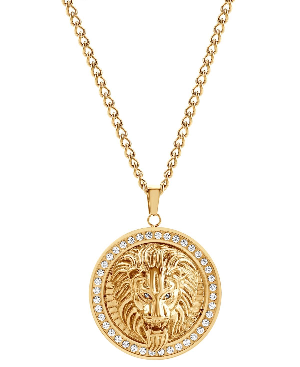 Blackjack Mens Cubic Zirconia Lion Head Framed Disc 30 Pendant Necklace Product Image