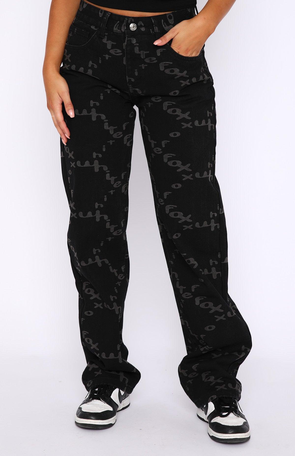 Catch Me Out Printed Denim Jeans Black Product Image