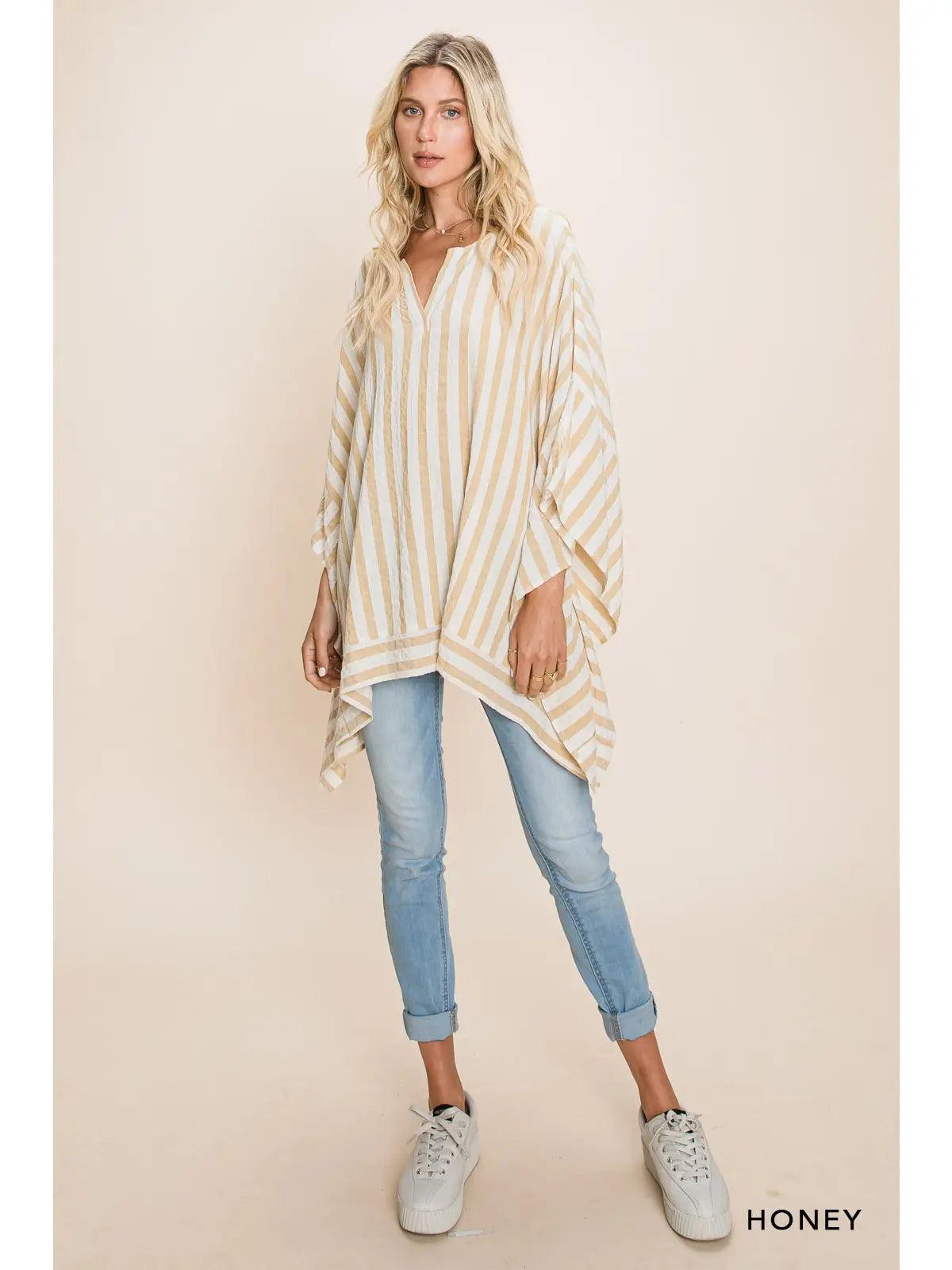 Stripe Cotton Poncho Cover Up Female Product Image