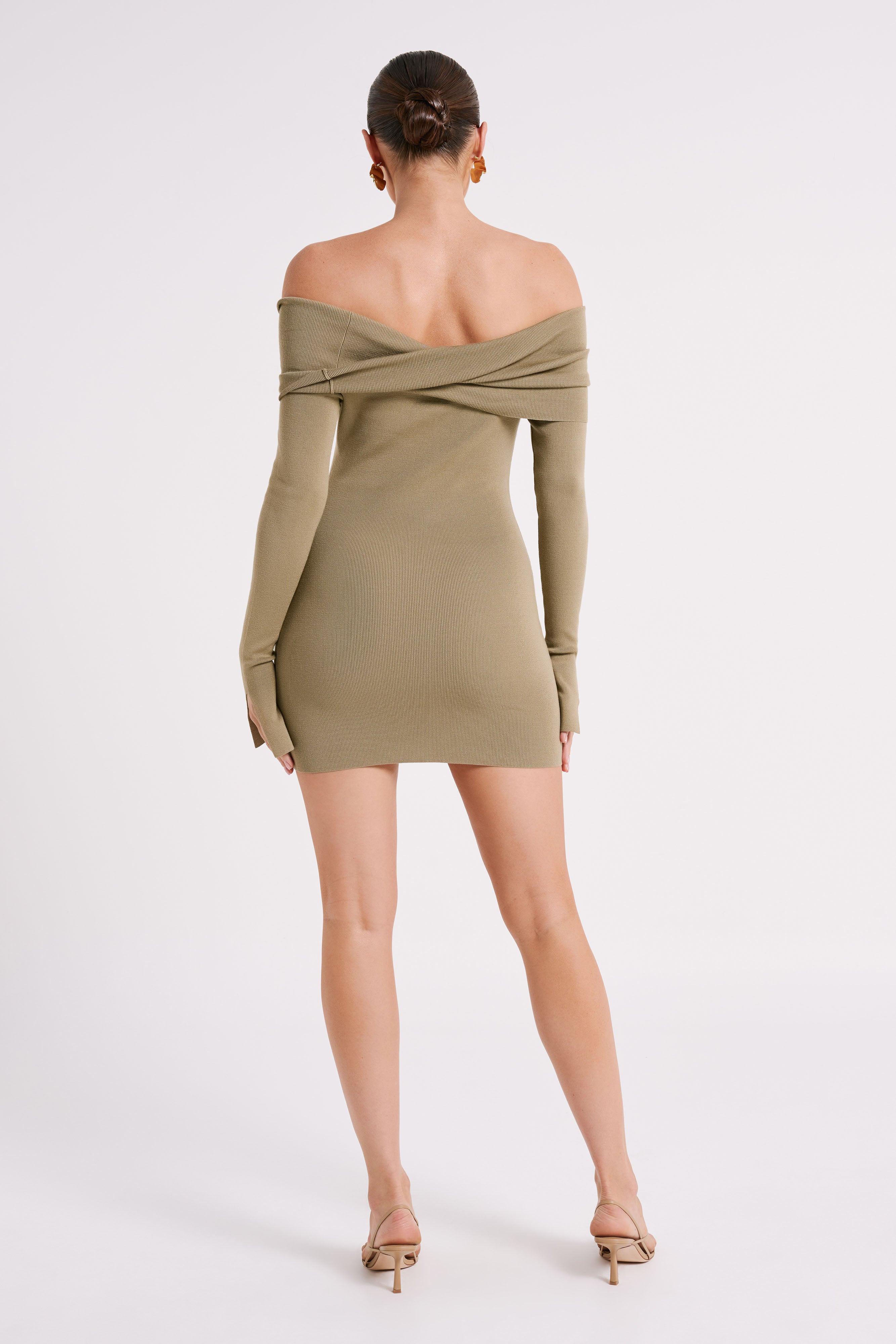 Clover Off Shoulder Knit Mini Dress - Olive Product Image