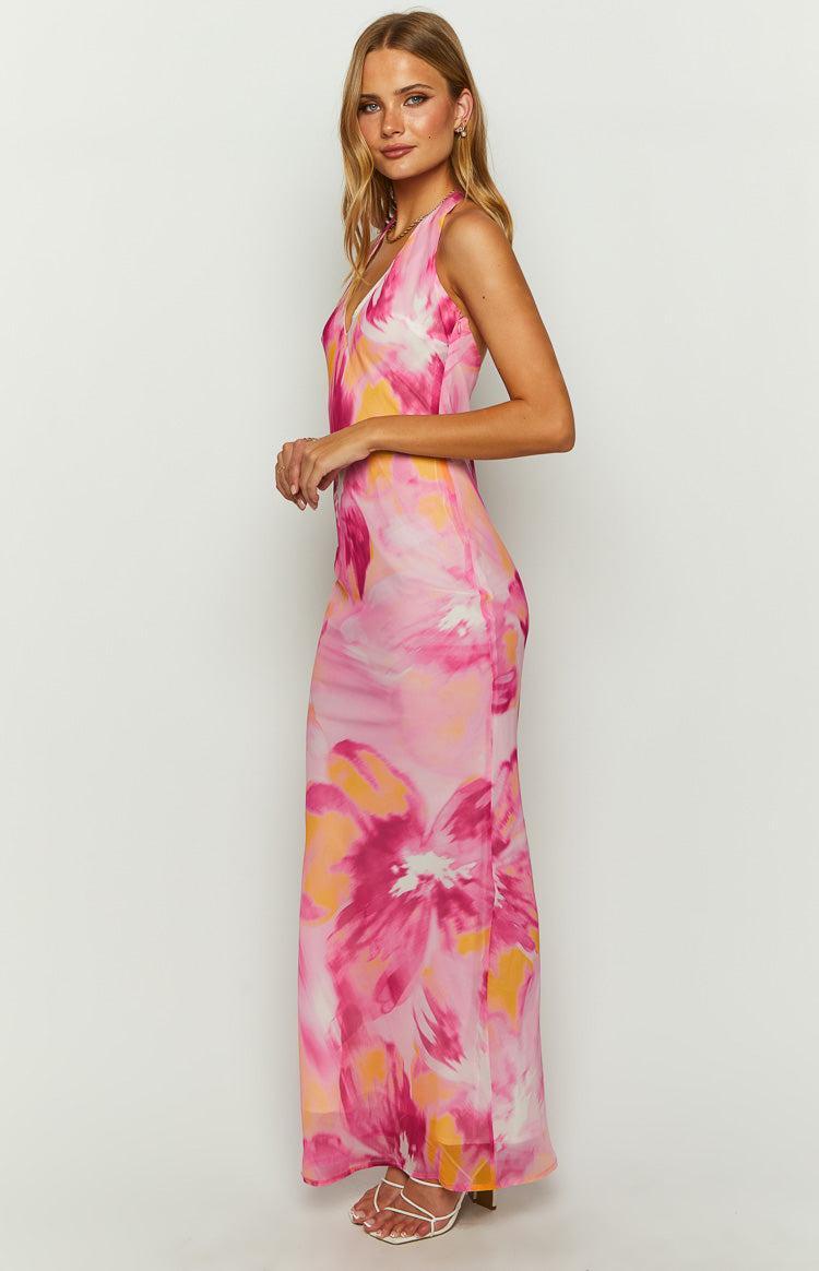 Orleans Pink Hibiscus Print Maxi Dress Product Image