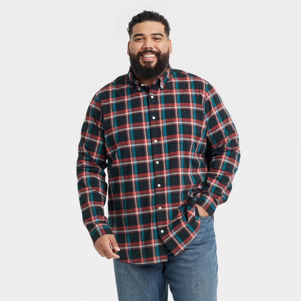 Mens Big & Tall Long Sleeve Plaid Poplin Shirt - Goodfellow & Co Black XXLT Product Image