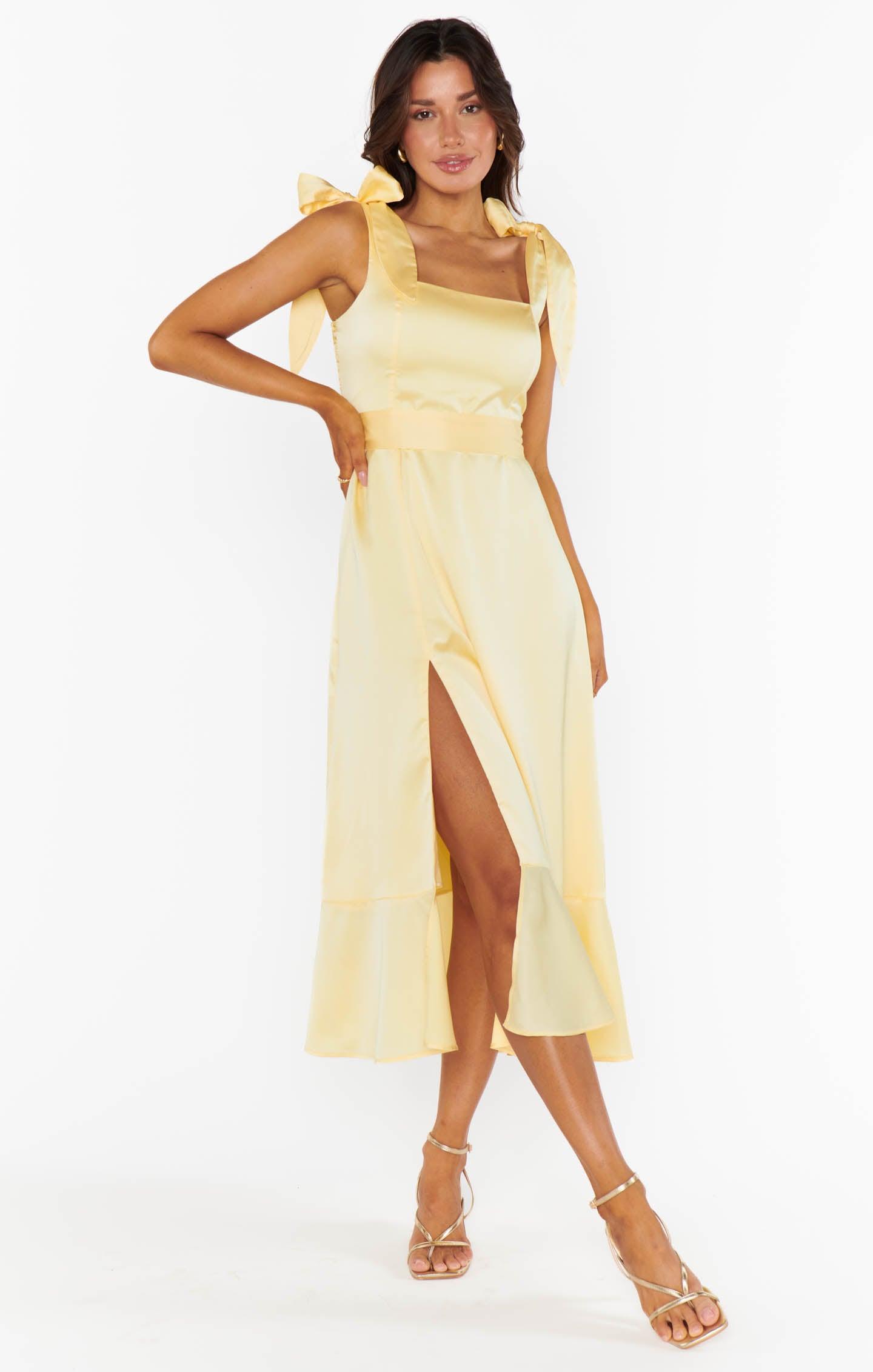 Garden Midi Dress ~ Pale Yellow Luxe Satin Product Image