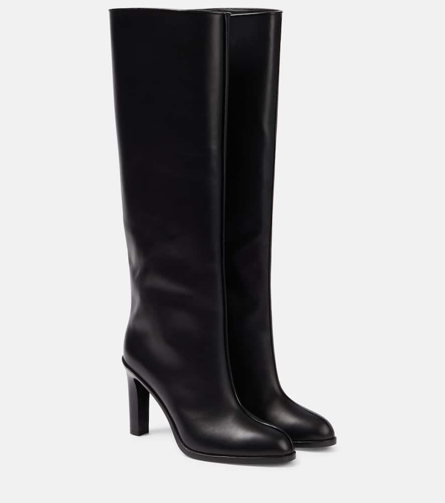 Wide Shaft Leather Boots In Black Product Image