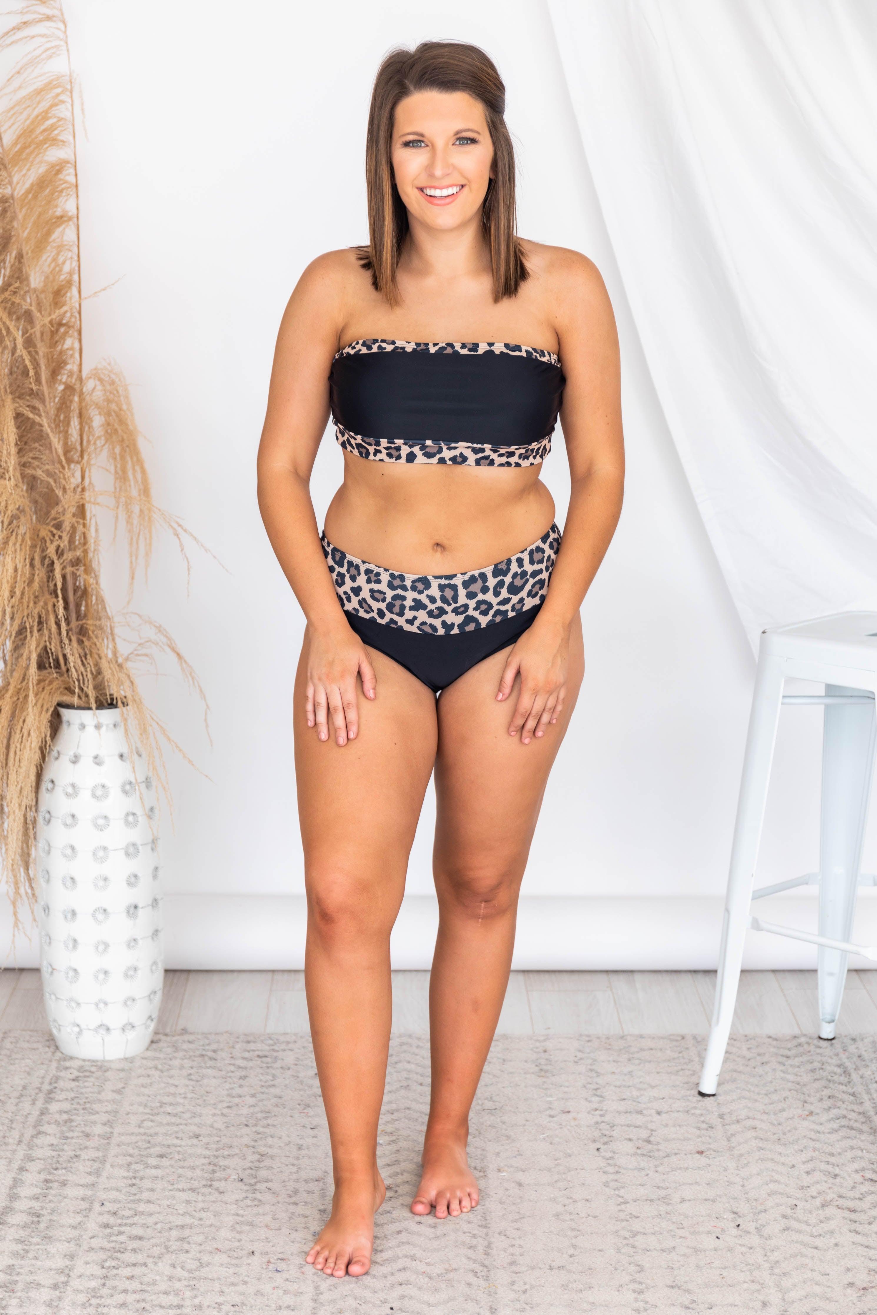 Seaside Sand Dunes Leopard Print Black Bikini Bottoms FINAL SALE Product Image