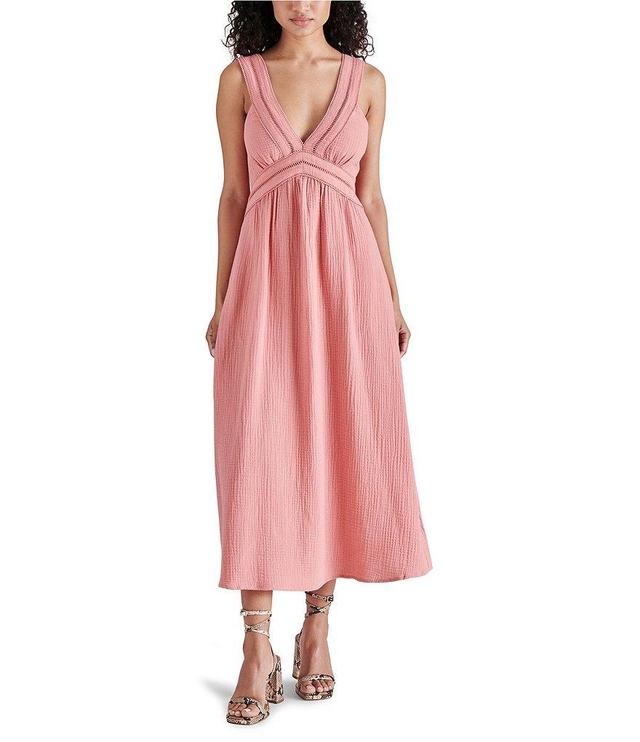 Steve Madden Taryn Lace Trim V-Neck Sleeveless Midi A-Line Dress Product Image