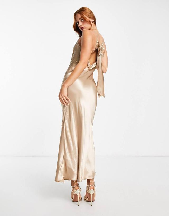 Topshop bridesmaid tie back satin slip dress in gold Product Image