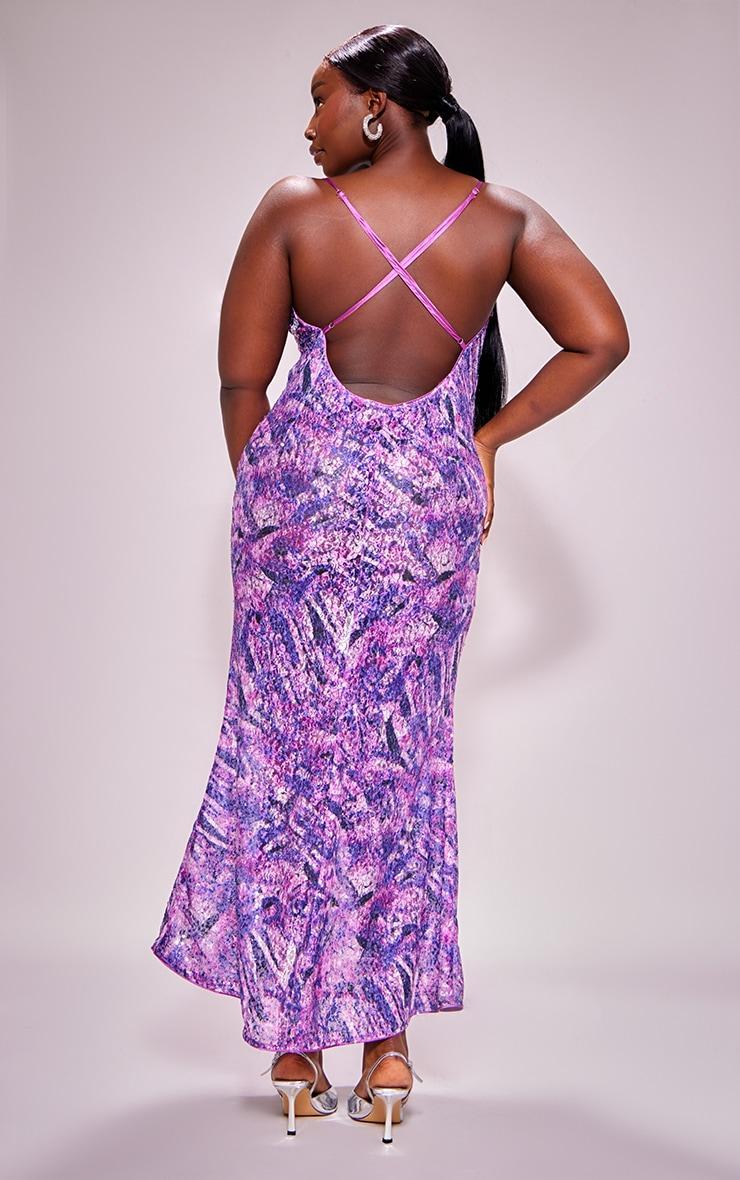 Plus Purple Sequin Floral Cowl Neck Maxi Dress Product Image