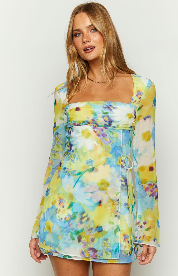 Lucy Blue Floral Long Sleeve Mini Dress product image