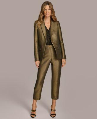 Donna Karan New York Womens Metallic One Button Jacket Slim Leg Ankle Pants Product Image