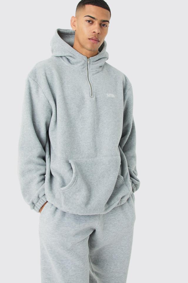 Man Oversized Quarter Zip Funnel Neck Fleece Hoodie | boohooMAN USA Product Image