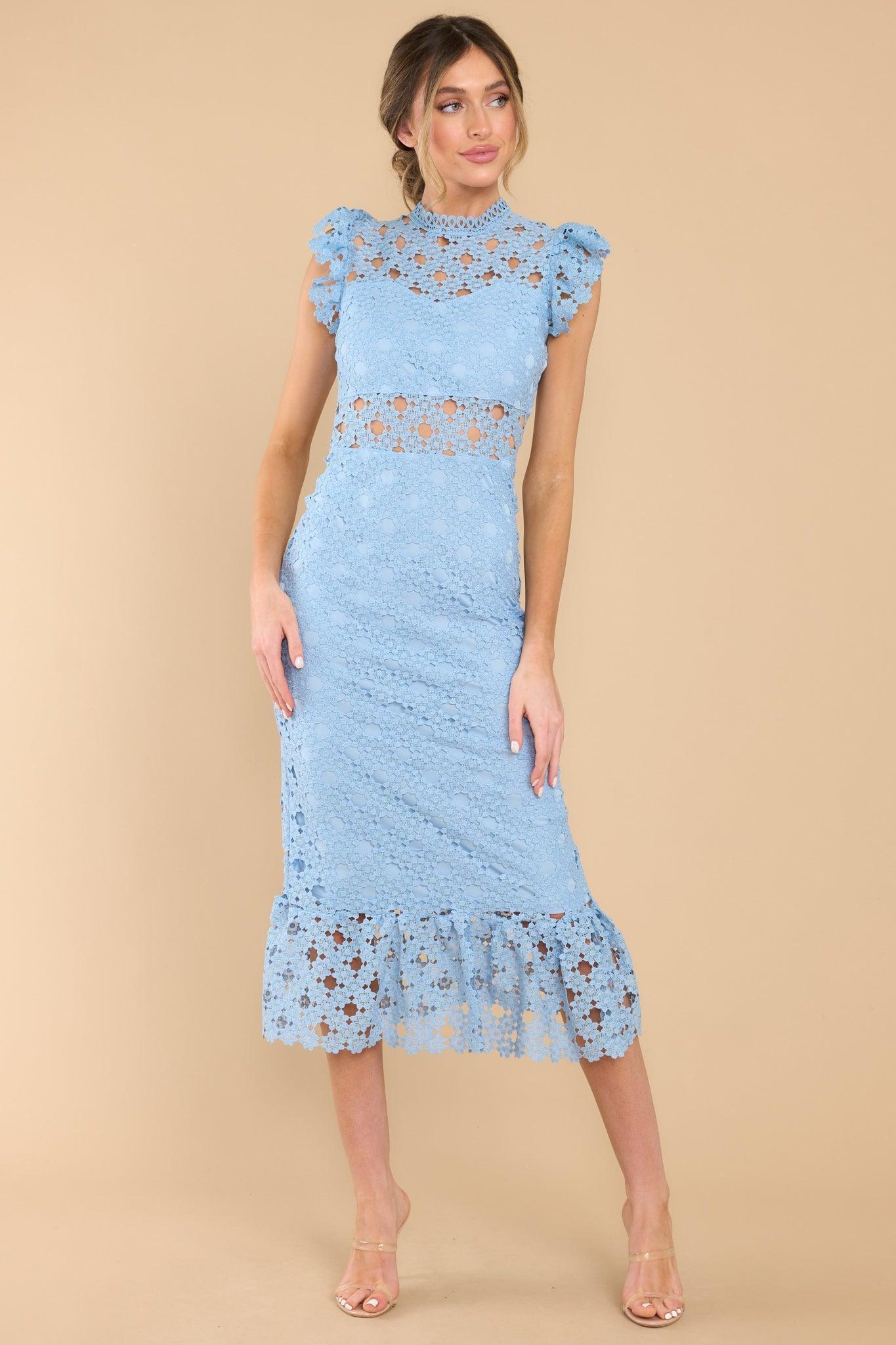 Love's High Hopes Sky Blue Crochet Midi Dress Product Image