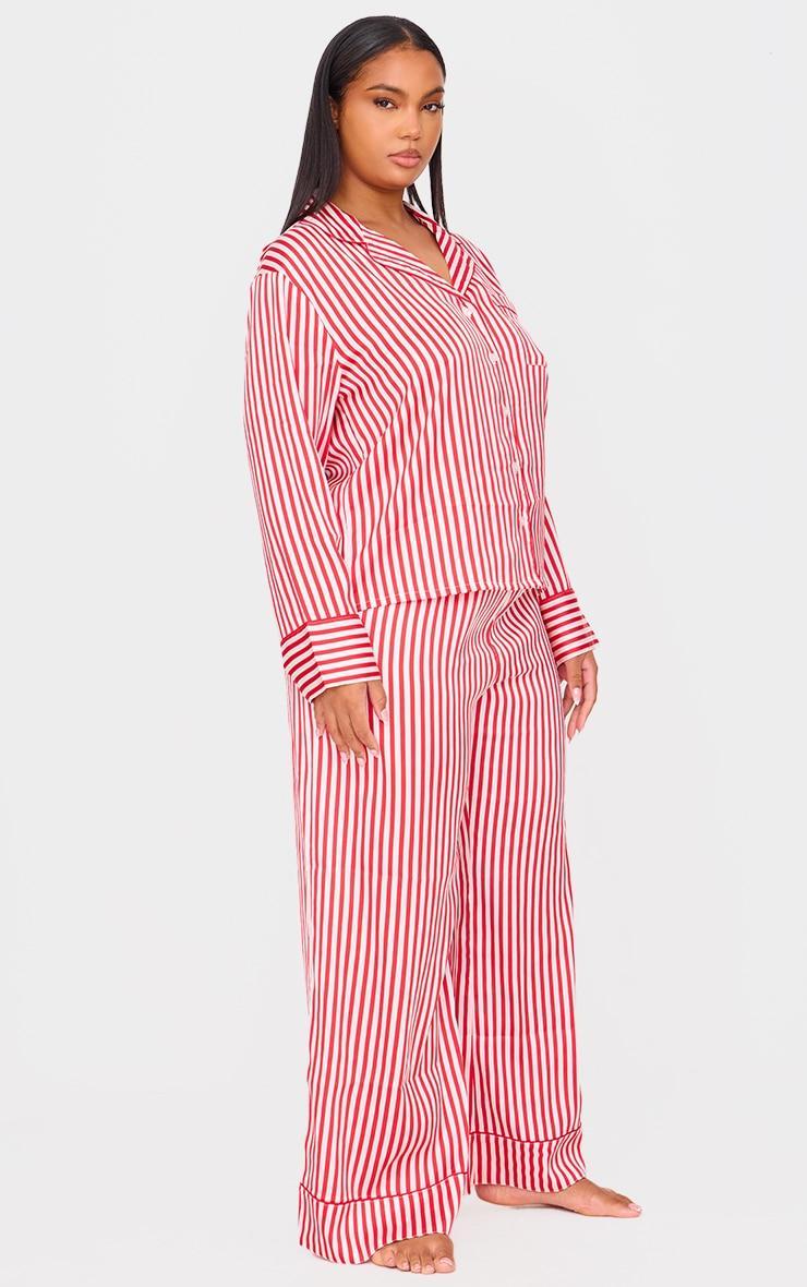 Red Candy Stripe Satin Long Pj Set Product Image