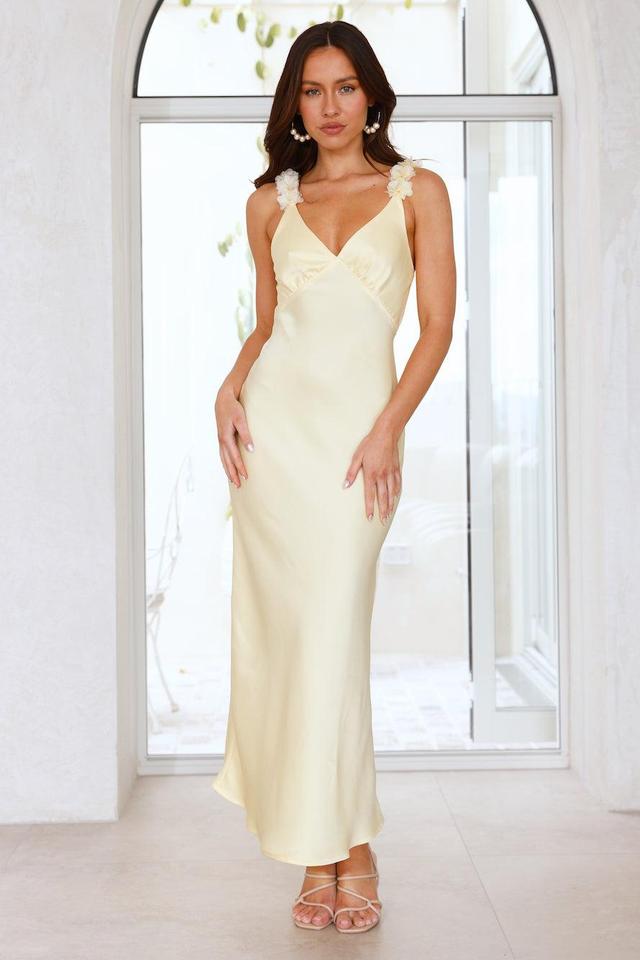 Silken Twilight Satin Maxi Dress Yellow Product Image