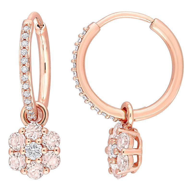 Stella Grace 10k Rose Gold Morganite, White Topaz & 1/8 Carat T.W. Diamond Floral Hoop Earrings, Womens, Multicolor Product Image