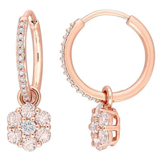 Stella Grace 10k Rose Gold Morganite, White Topaz & 1/8 Carat T.W. Diamond Floral Hoop Earrings, Womens, 10k Rsgold Product Image