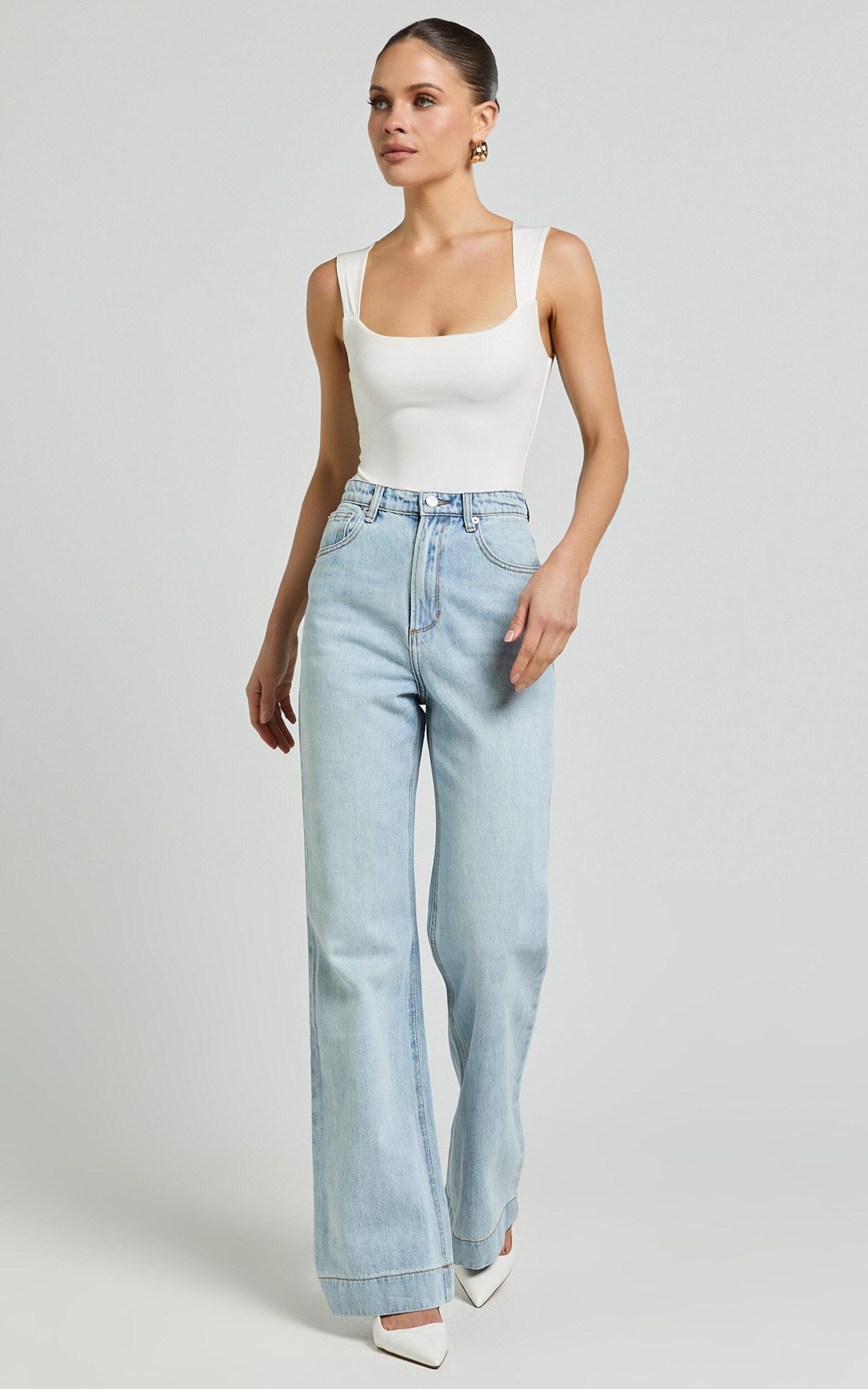 Emman Jeans - High Waisted Cotton Wide Leg Denim Jeans in Sunday Blue Product Image