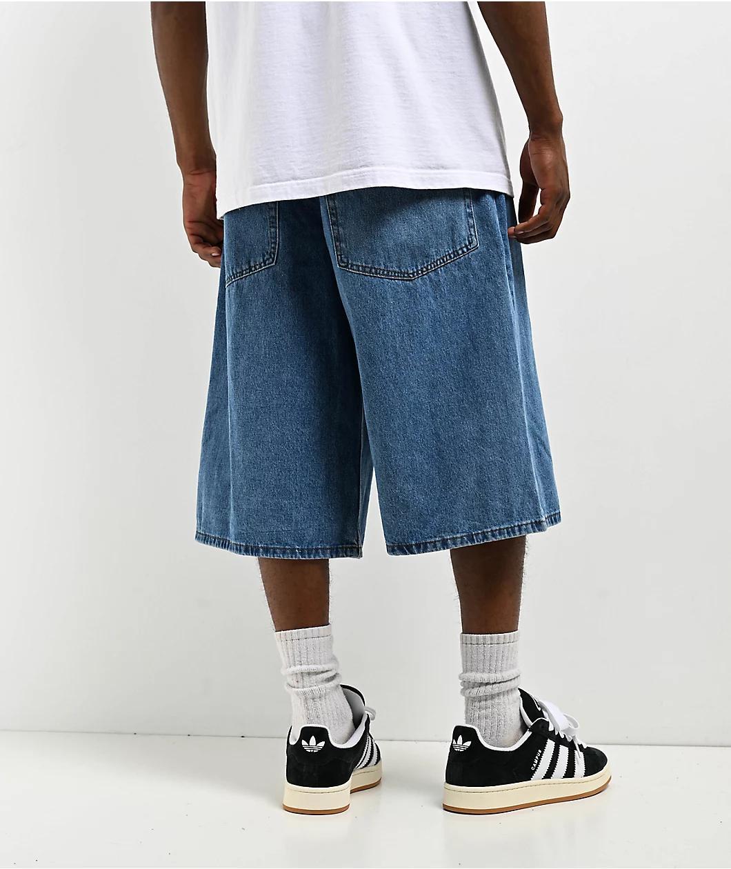 Empyre Blake Ultra Wide Blue Denim Skate Shorts Product Image