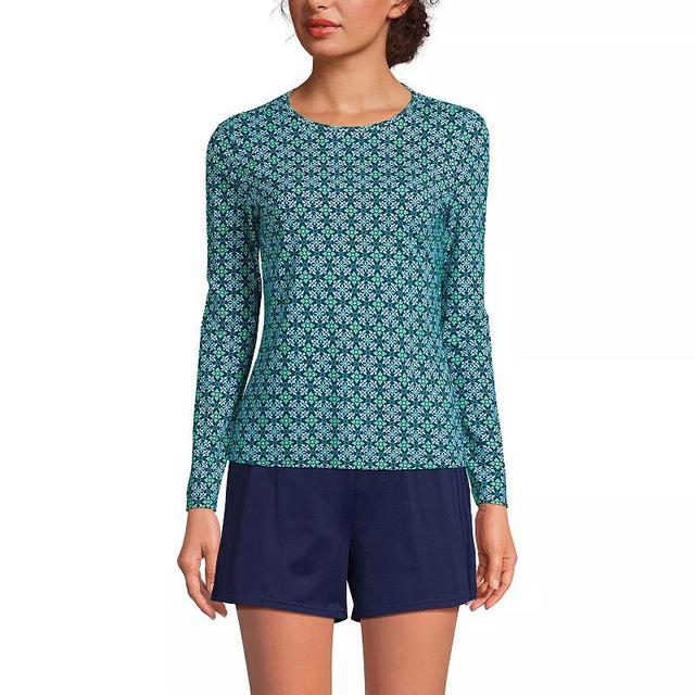 Womens Lands End UPF 50 Long Sleeve Rash Guard Blue Geos Product Image