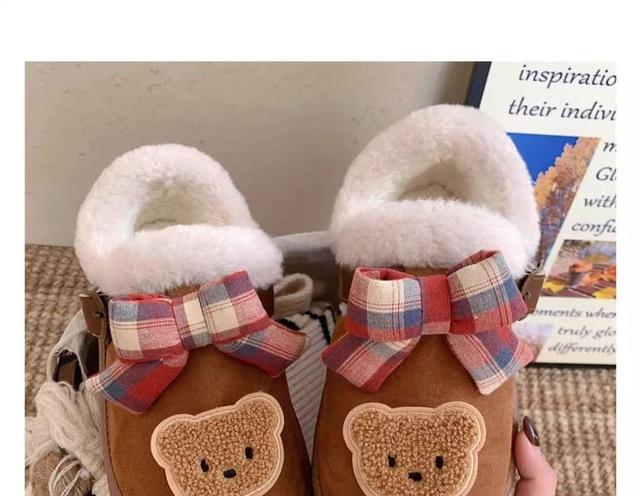 Bear Applique BOw Buckled Ankle Boots Product Image