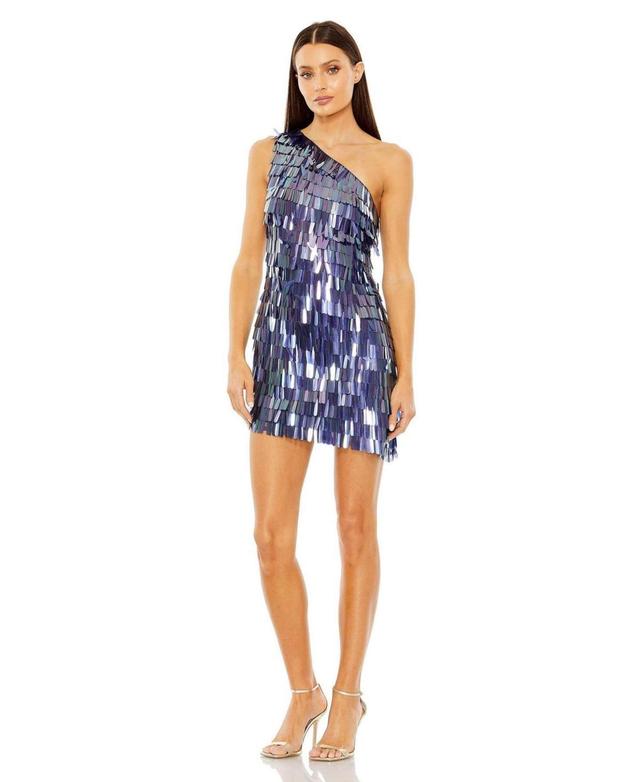 Mac Duggal Sequin Fringe One-Shoulder Minidress Product Image