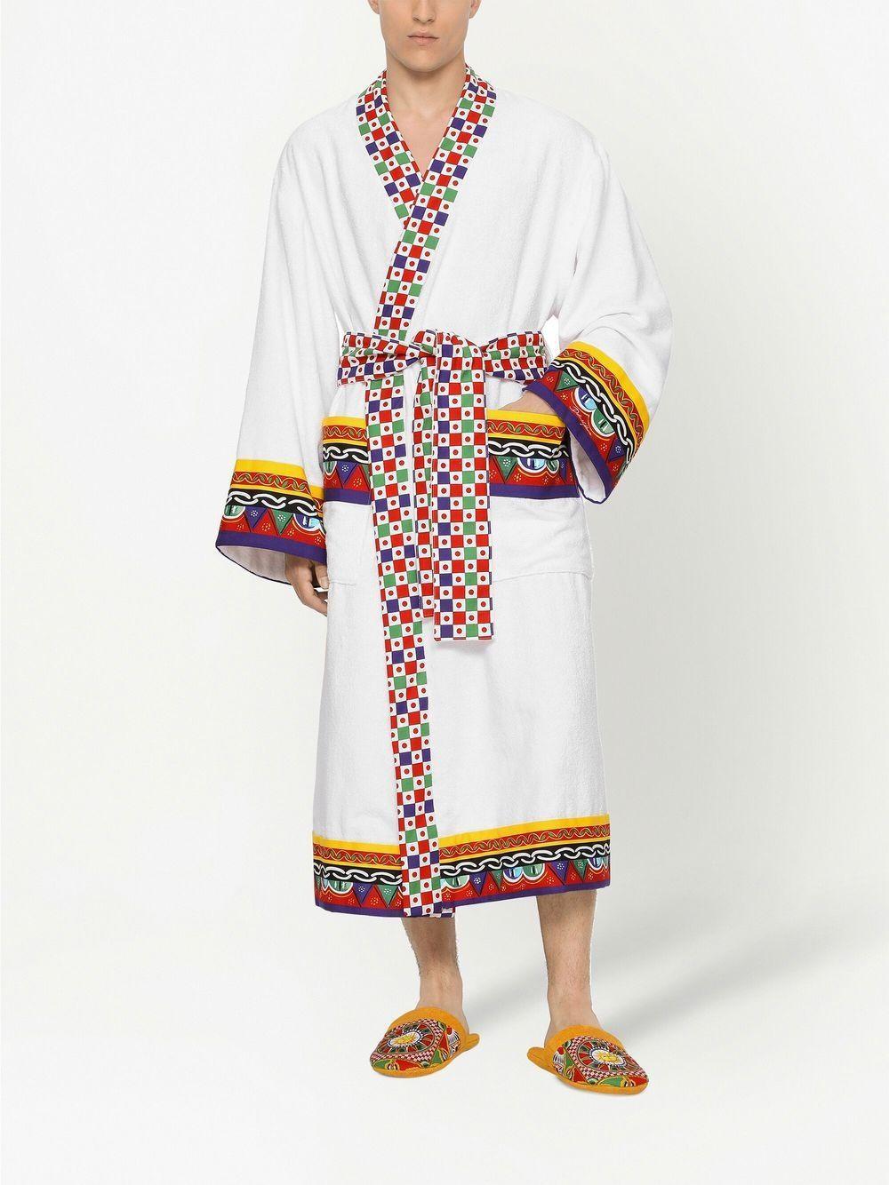 DOLCE & GABBANA Carretto Siciliano Printed Trim Bathrobe In Multicolor Product Image