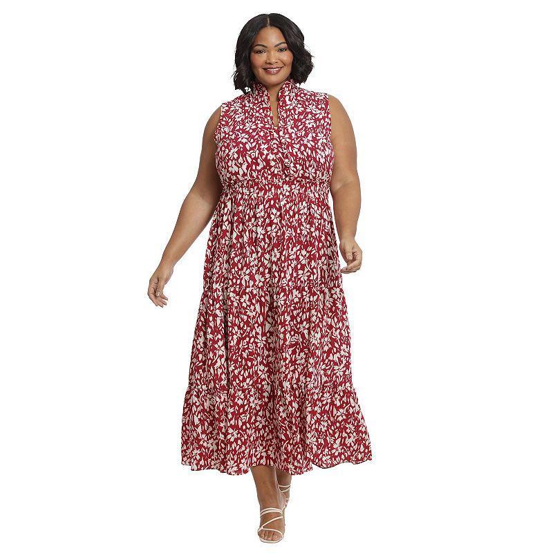 Plus Size London Times Ruffle Neck Maxi Dress, Womens Product Image