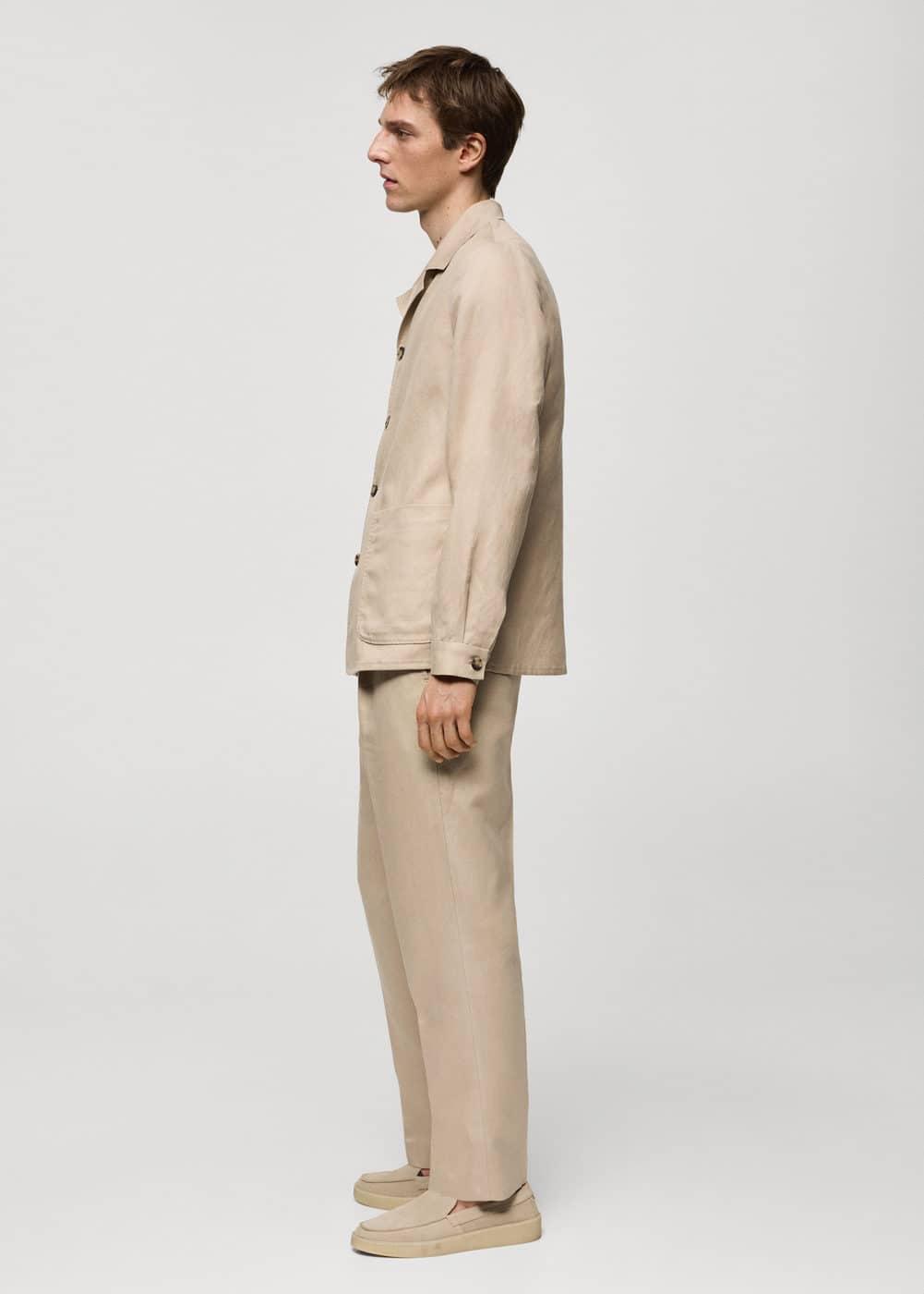 MANGO MAN - Lyocell linen overshirt with pockets beigeMen Product Image