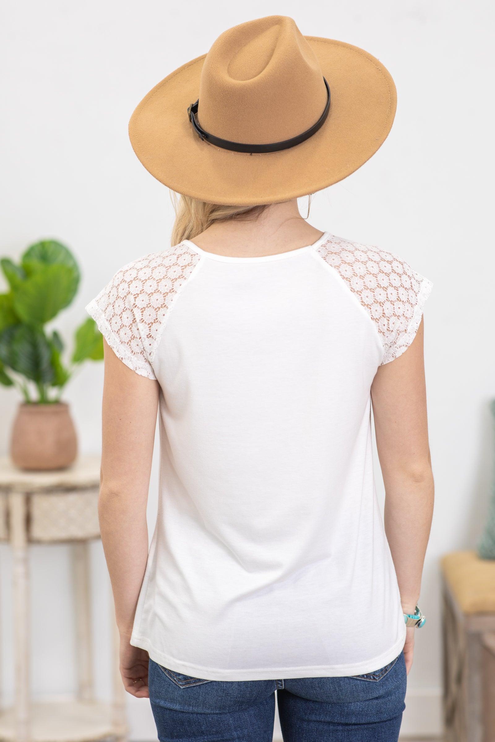 White Contrast Lace Sleeve Knit Top Product Image