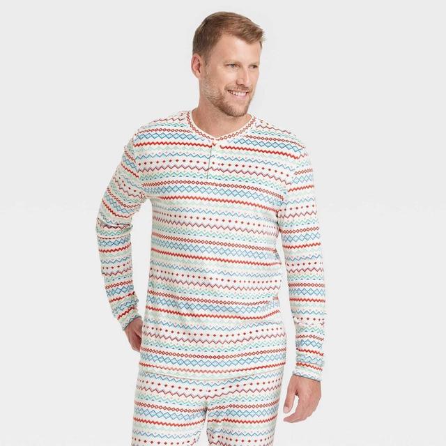 Mens Fair Isle Print Snuggly Soft Holiday Matching Family Pajama Shirt - Wondershop White M Product Image