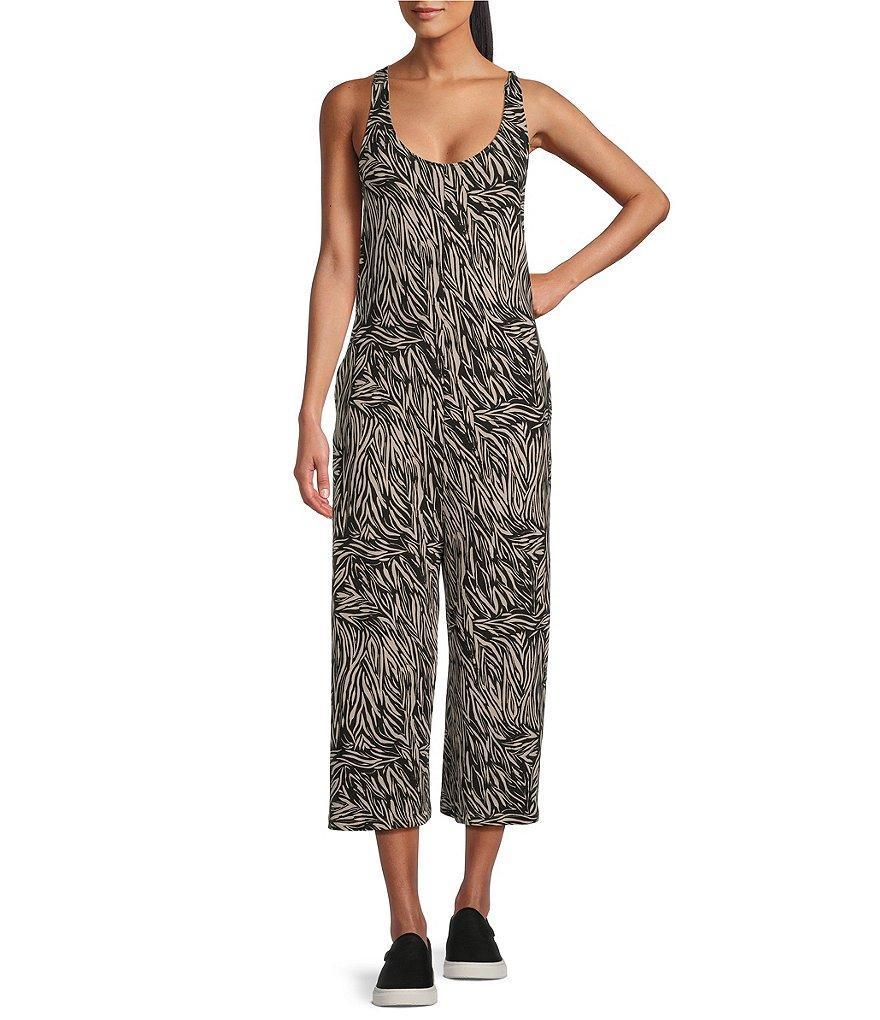 Kinesis Printed Sleeveless Cropped Wide Leg Jumpsuit Product Image