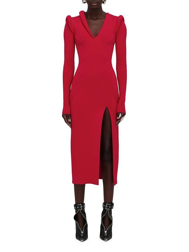 Womens Ribbed Long Sleeve Midi-Dress Product Image