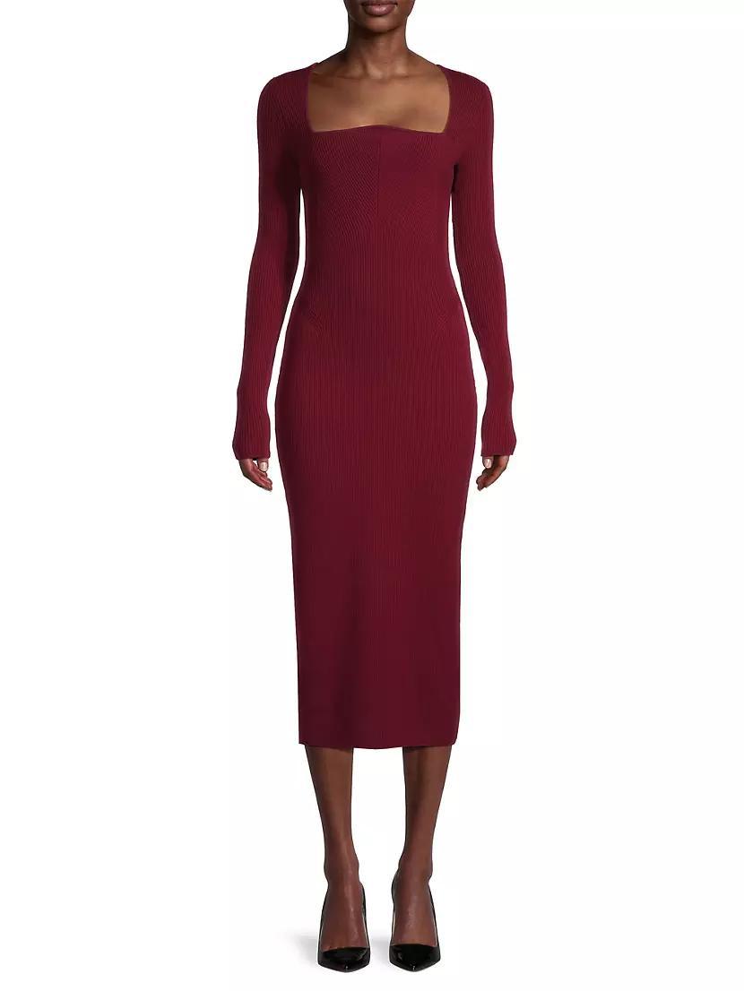 Square-Neck Wool Rib-Knit Midi-Dress Product Image