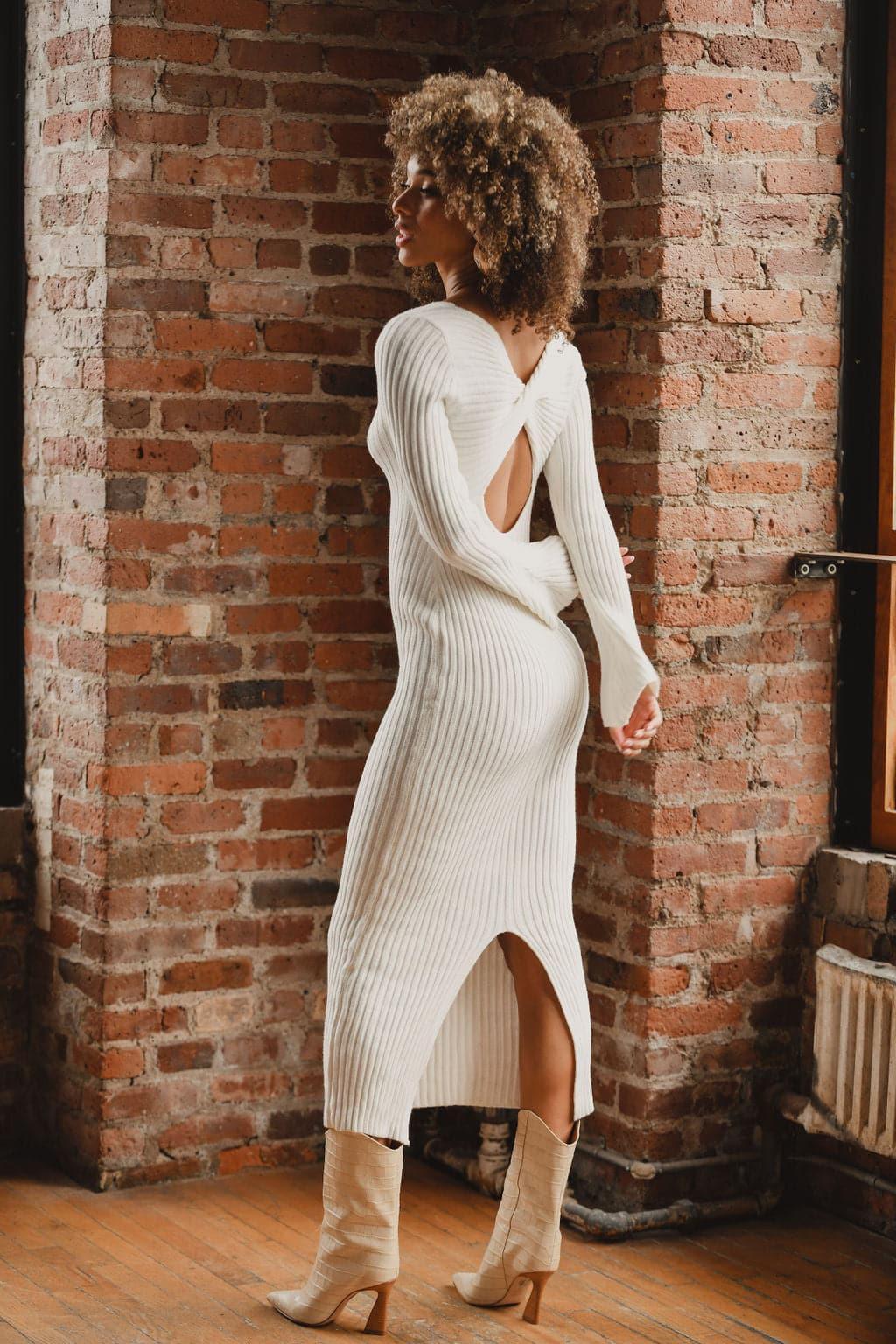 Gwyneth White Sweater Midi Dress  Product Image