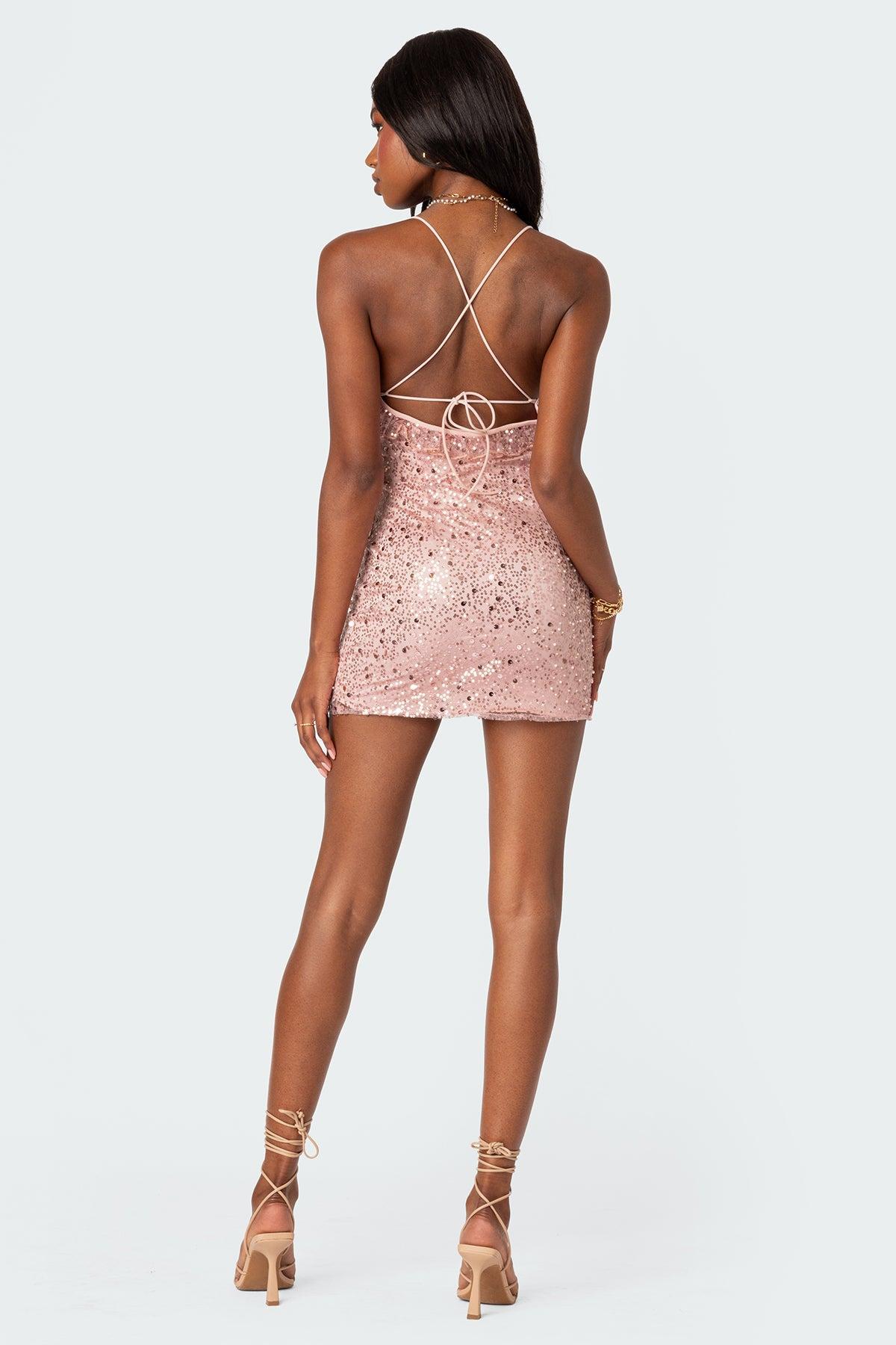 Ballerina Lace Up Sequin Mini Dress Product Image