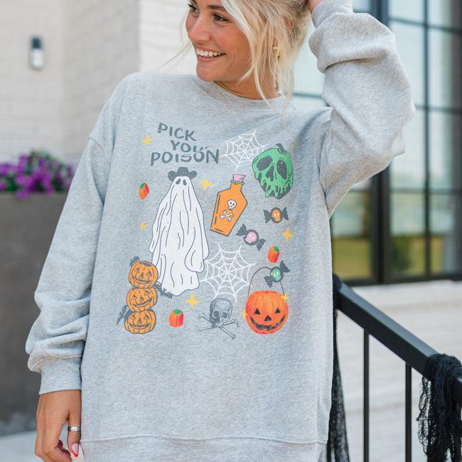 Pick Your Poison Light Grey Oversized Graphic Sweatshirt Product Image