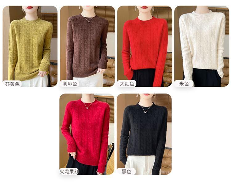 Round Neck Cable Knit Sweater Product Image