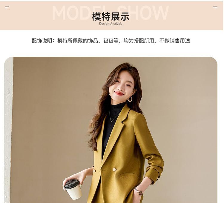 Lapel Collar Plain Double Breasted Blazer / Mid Waist Plain Wide Leg Slacks / Set Product Image