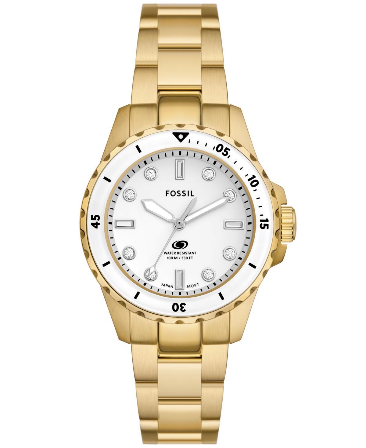 Fossil Womens Blue Dive Three-Hand Date Gold Tone Stainless Steel Bracelet Watch Product Image