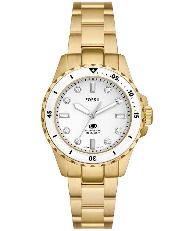 Fossil Womens Blue Dive Three-Hand Gold-Tone Stainless Steel Watch 36mm Product Image