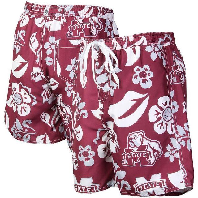 Mens Wes & Willy Maroon Mississippi State Bulldogs Floral Volley Logo Swim Trunks Product Image