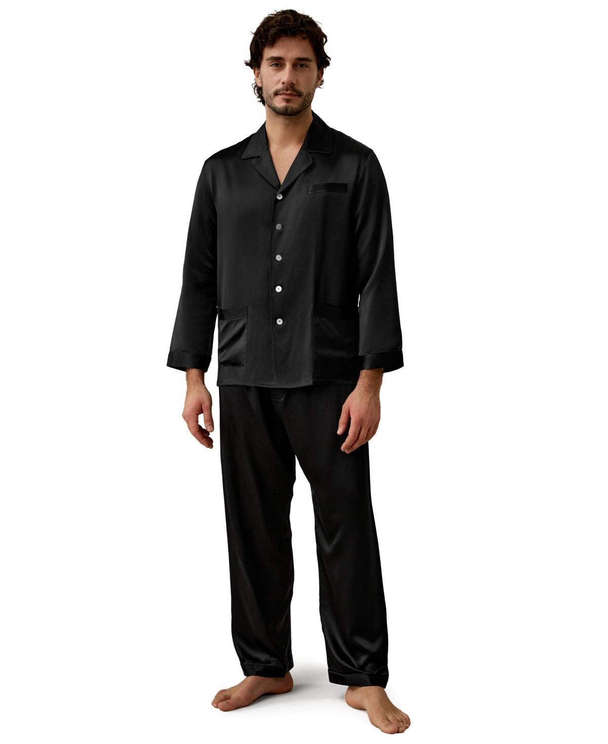 Lilysilk Mens 22 Momme Long Silk Pajamas Set with Contrast Trim for Men Product Image