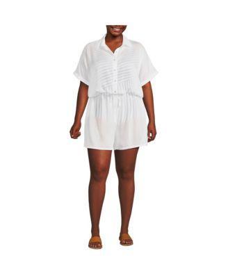 Plus Size Button Front Swim Cover-up Romper Product Image