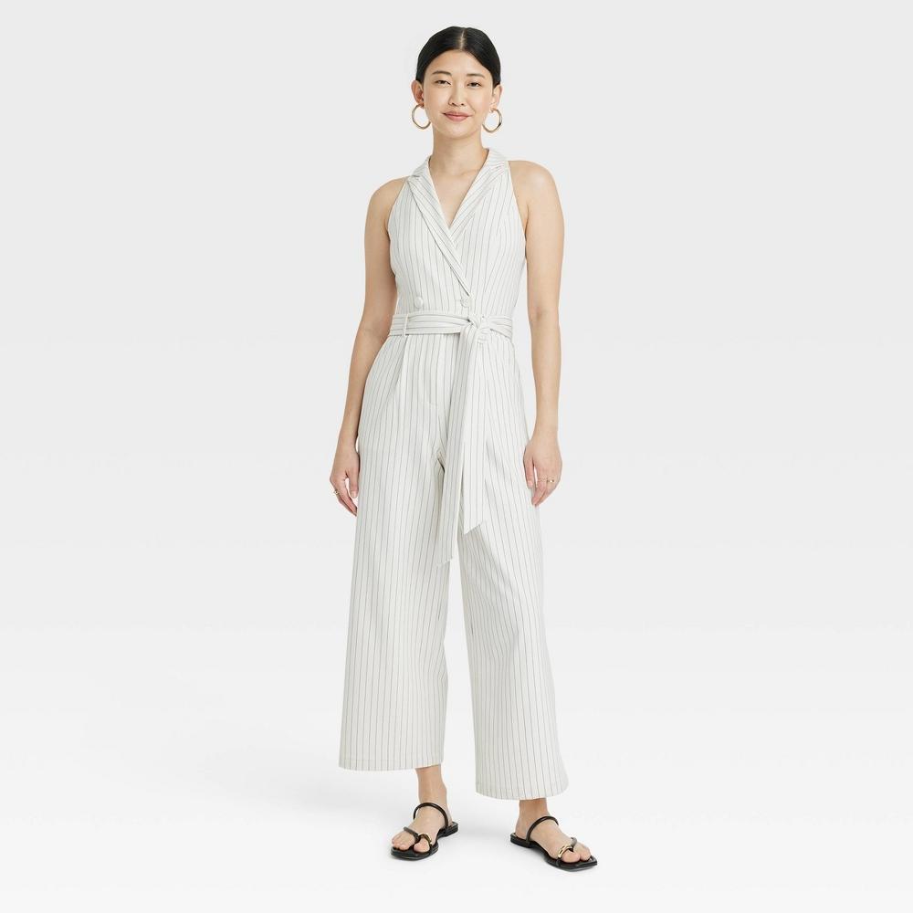 Womens Overt Occasion Jumpsuit - A New Day Cream Striped L Product Image